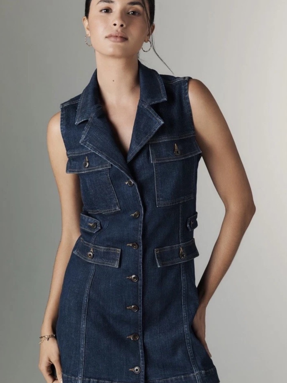 Anthropologie Paige Andria Denim utility mini dress cowgirl size 12